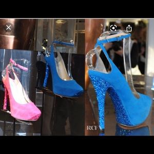 Jimmy Choo Tame Cobalt slingback leather suede 36 strass swarovski crystal pumps